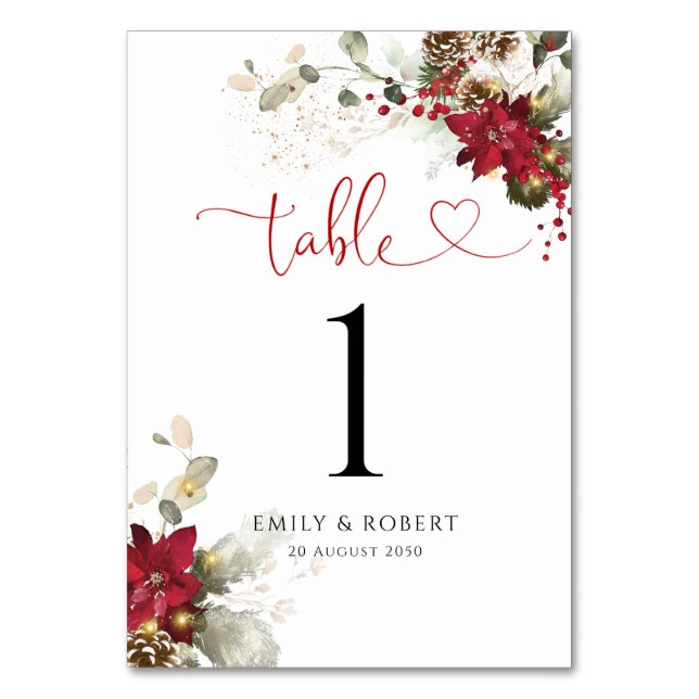 Tarjeta de número de mesa de boda de Navidad con f (Anverso)