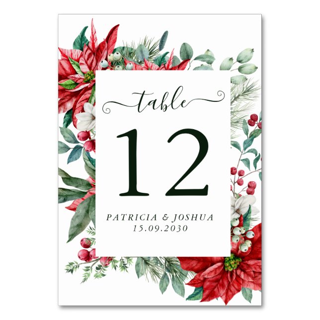 Tarjeta de número de mesa de boda de Navidad elega (Anverso)