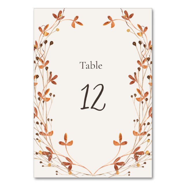 Tarjeta de número de mesa de boda de prado otoñal (Anverso)