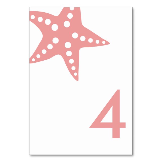 Tarjeta de número de mesa de Boda de Starfish mode (Anverso)