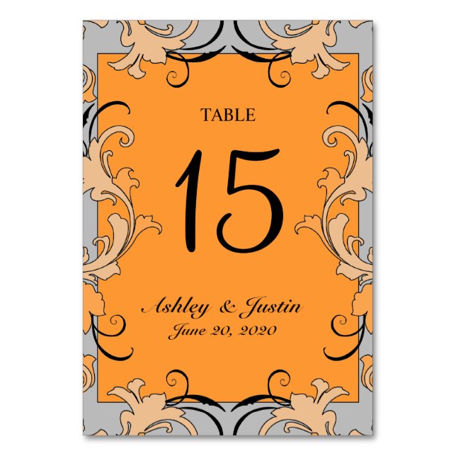 Tarjeta de número de mesa de Boda de Swirls Black  (Anverso)