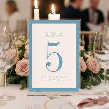 Tarjeta de Número de Mesa de Boda Elegancia Azul C