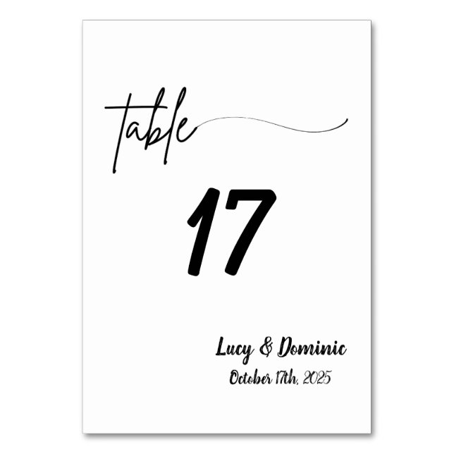 Tarjeta de número de mesa de boda elegante (Anverso)