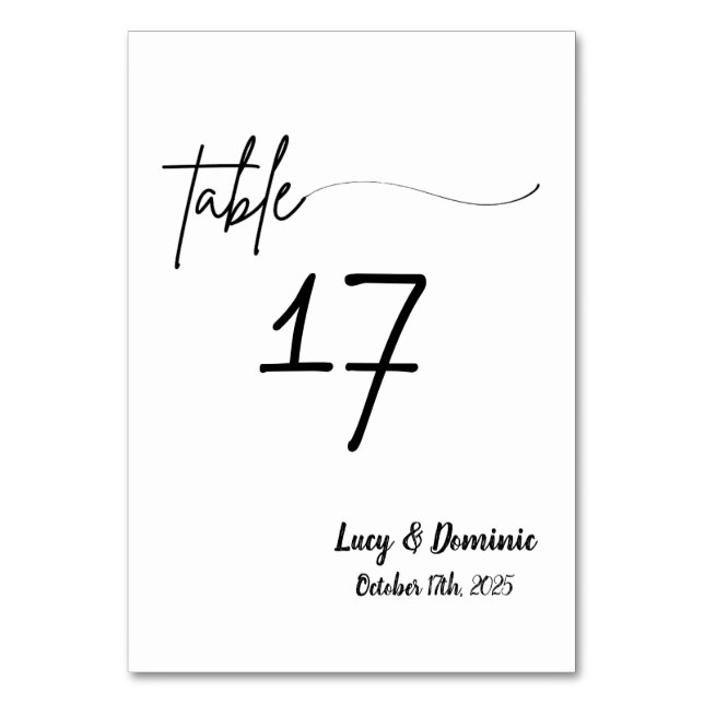 Tarjeta de número de mesa de boda elegante (Anverso)