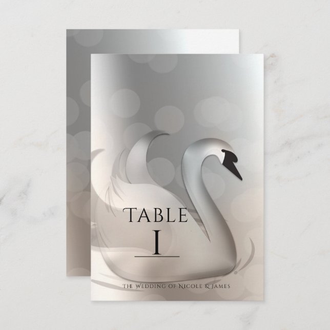 Tarjeta de número de mesa de boda elegante cisne h (Anverso / Reverso)