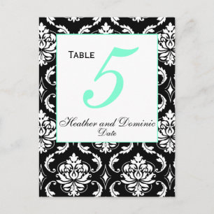 Tarjeta de número de mesa de boda elegante Damask 