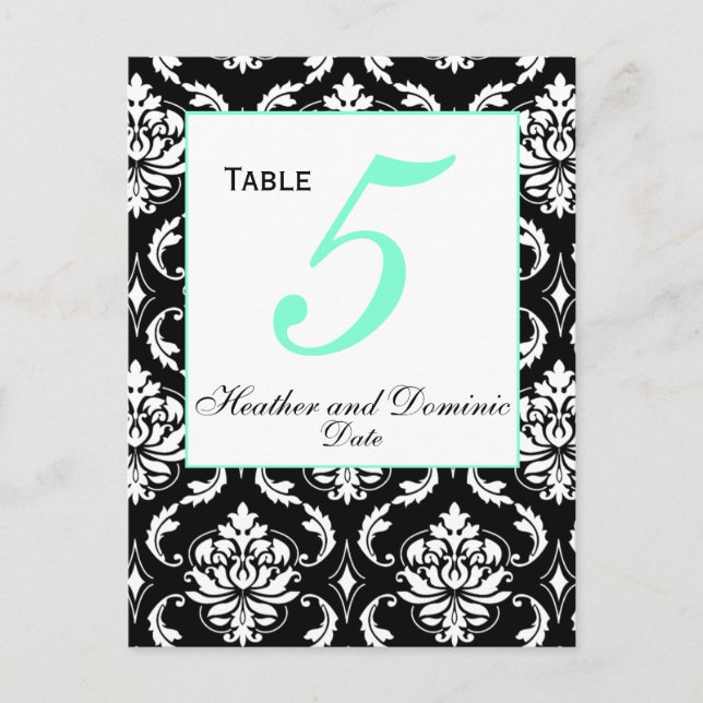 Tarjeta de número de mesa de boda elegante Damask  (Anverso)