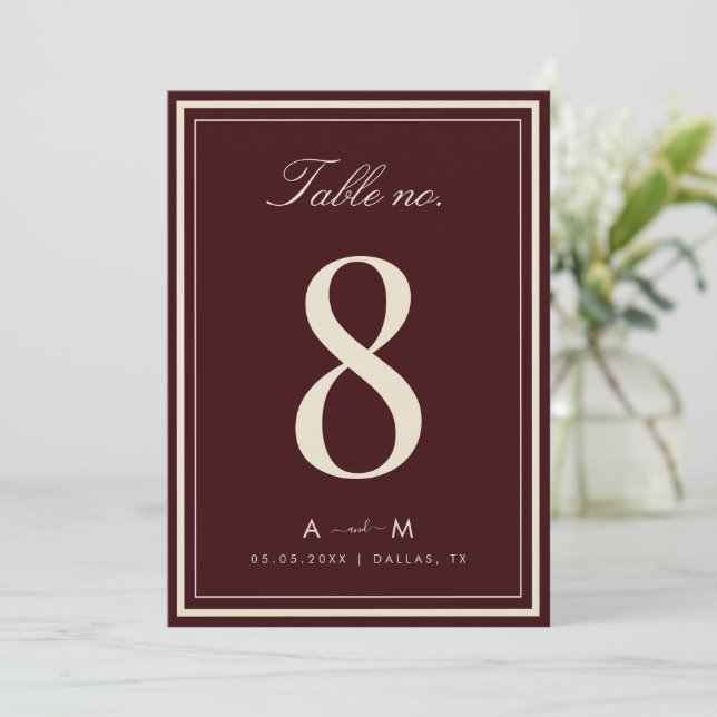 Tarjeta de número de mesa de boda elegante rojo pr (Anverso de pie)