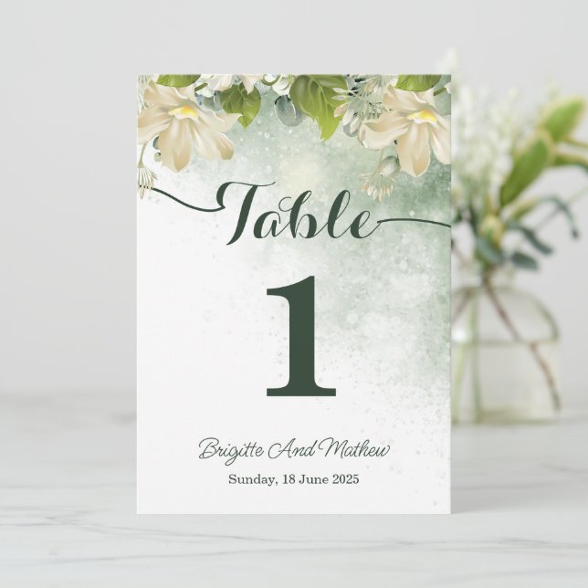 Tarjeta de número de mesa de boda elegante verde (Anverso de pie)