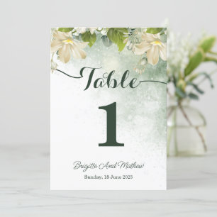 Tarjeta de número de mesa de boda elegante verde