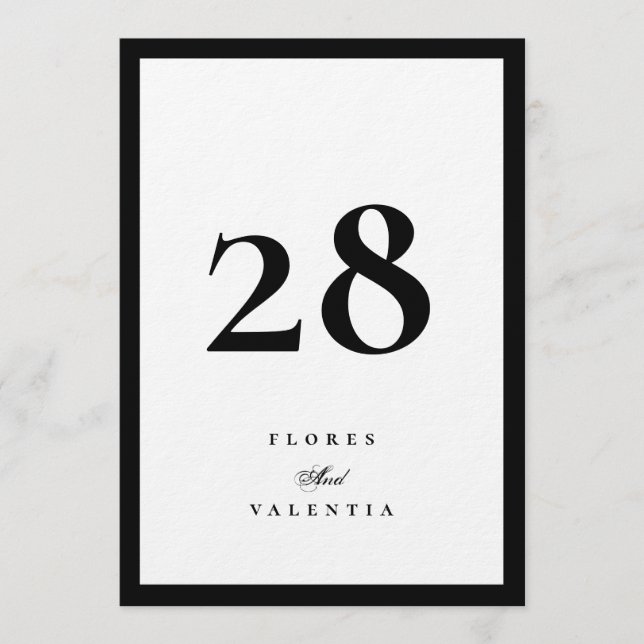 Tarjeta de Número de Mesa de Boda en Blanco y Negr (Anverso)