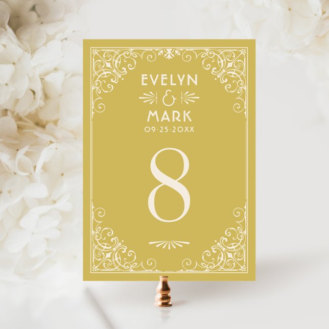 Tarjeta de número de mesa de boda en oro Art Deco (Subido por el creador)