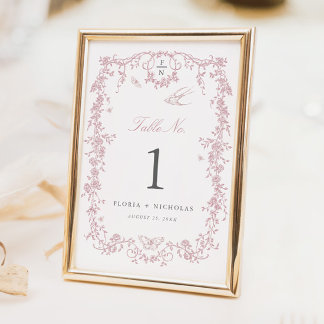 Tarjeta de número de mesa de boda en rosa Toile Ch