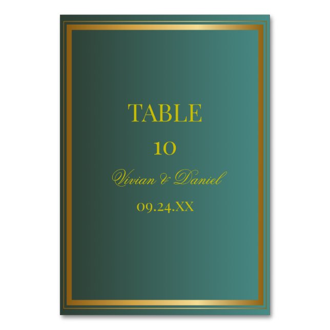 Tarjeta de número de mesa de boda esmeralda verde  (Anverso)