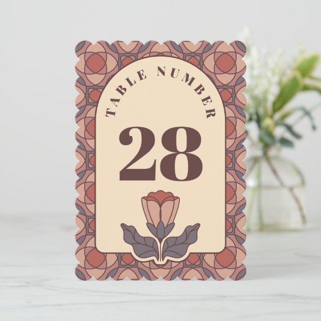 Tarjeta de Número de Mesa de Boda Floral Art Deco  (Anverso de pie)