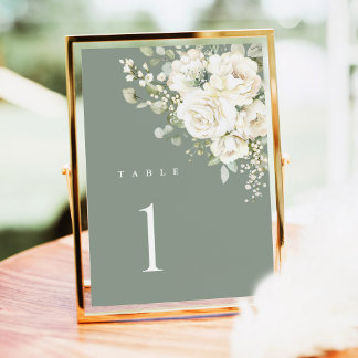 Tarjeta de número de mesa de boda floral blanca ve
