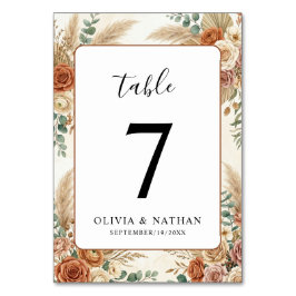 Tarjeta de número de mesa de boda floral boho eleg