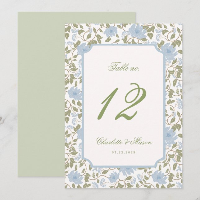 Tarjeta de número de mesa de boda floral de chintz (Anverso / Reverso)