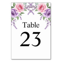 Tarjeta de número de mesa de boda floral de lavand