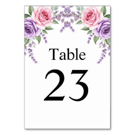 Tarjeta de número de mesa de boda floral de lavand