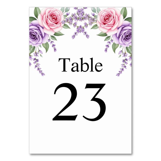 Tarjeta de número de mesa de boda floral de lavand (Anverso)