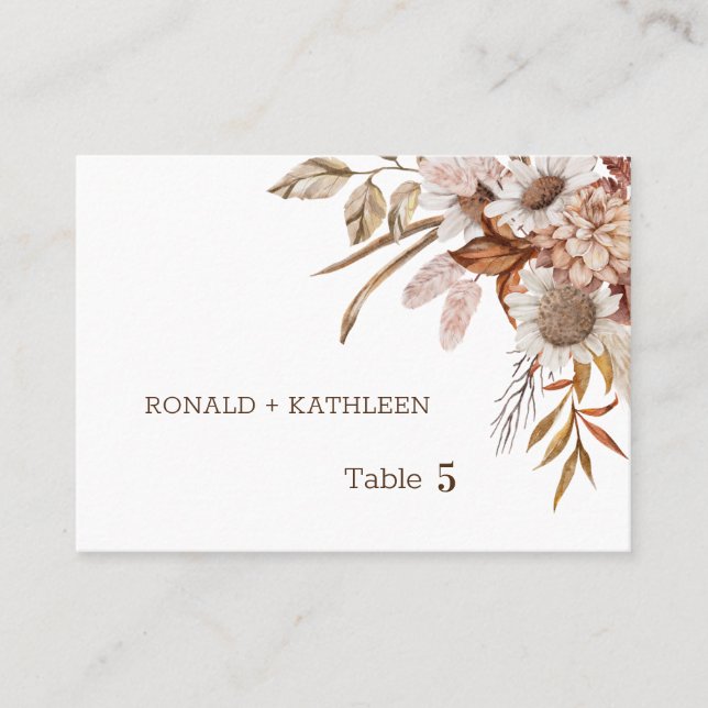 Tarjeta de número de mesa de boda floral de otoño  (Anverso)