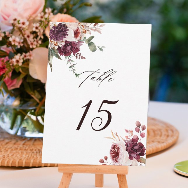 Tarjeta de número de mesa de boda floral de romanc (Subido por el creador)