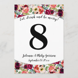 Tarjeta de Número de Mesa de Boda Floral Jardín Ro