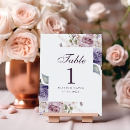 Tarjeta de número de mesa de boda floral lila