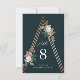 Tarjeta de número de mesa de boda floral pirámide 