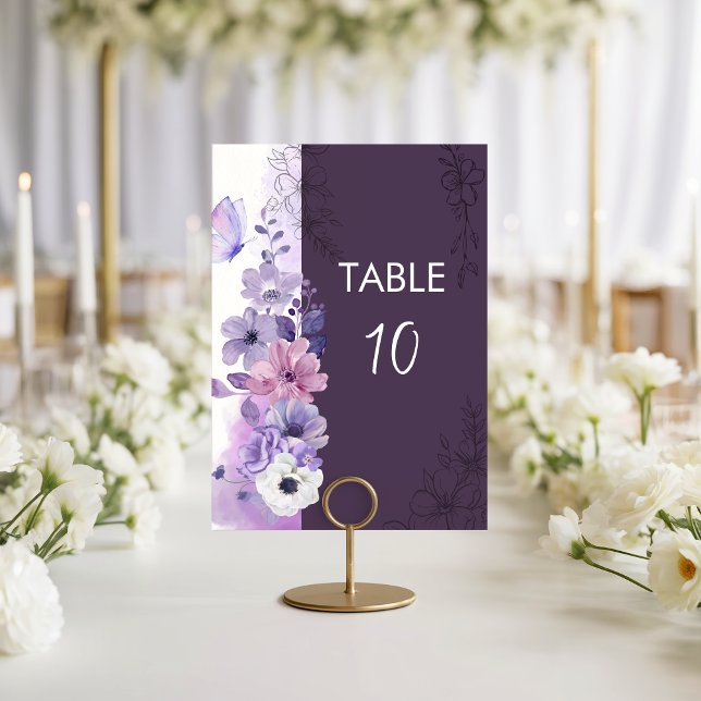 Tarjeta de número de mesa de boda floral púrpura (Subido por el creador)