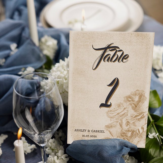 Tarjeta de número de mesa de boda floral rústica e (Elegant Rustic Floral Wedding Table Number Card)