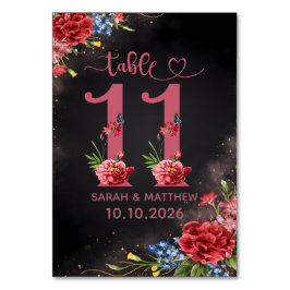 Tarjeta de número de mesa de boda floral sonrojada