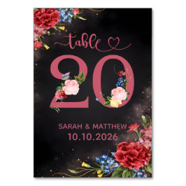 Tarjeta de número de mesa de boda floral sonrosada