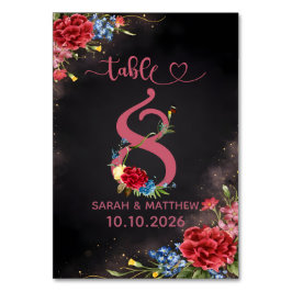 Tarjeta de número de mesa de boda floral sonrosada