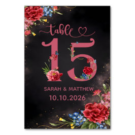 Tarjeta de número de mesa de boda floral sonrosada