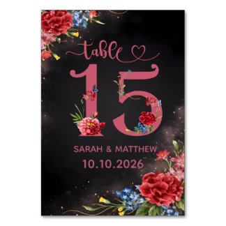 Tarjeta de número de mesa de boda floral sonrosada