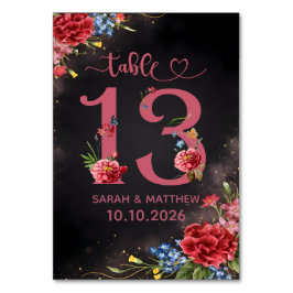 Tarjeta de número de mesa de boda floral sonrosado