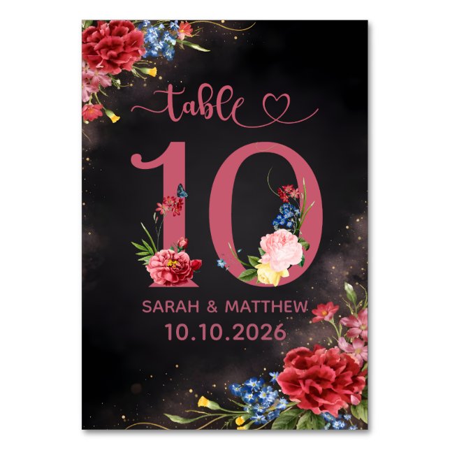 Tarjeta de Número de Mesa de Boda Floral Sonrosado (Anverso)