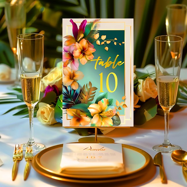 Tarjeta de número de mesa de boda floral tropical (Tropical Floral Wedding Table Number )