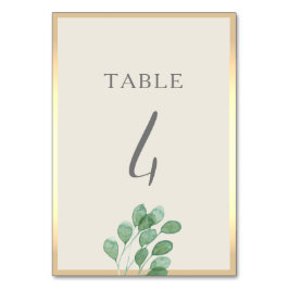 Tarjeta de número de mesa de boda Greenery Gold