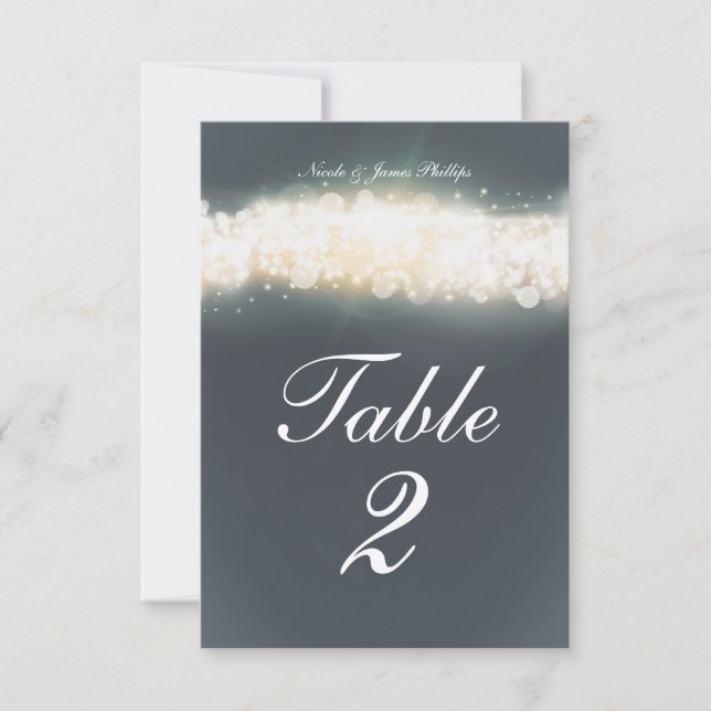 Tarjeta de número de mesa de boda Grey Sparkle Lig (Anverso)