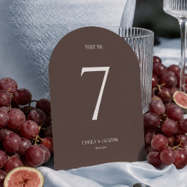 Tarjeta de número de mesa de boda marrón