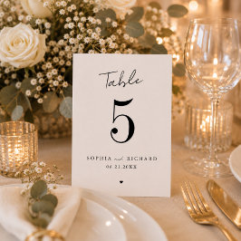 Tarjeta de número de mesa de boda minimalista eleg