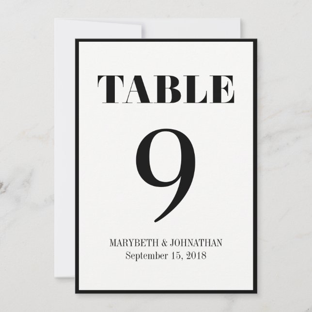 Tarjeta de número de mesa de boda moderna Mr y Mrs (Anverso)