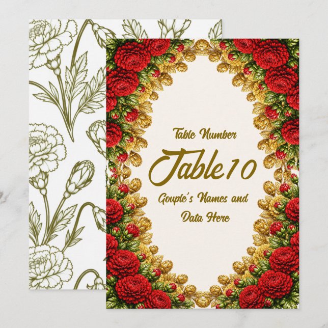 Tarjeta de número de mesa de boda Ohio Red Carnati (Anverso / Reverso)