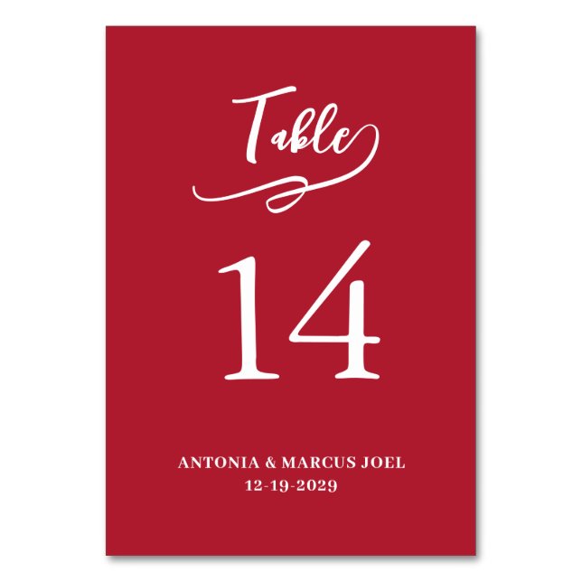 Tarjeta de número de mesa de boda roja de Navidad (Anverso)