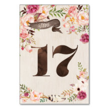 Tarjeta de número de mesa de boda rústica floral b
