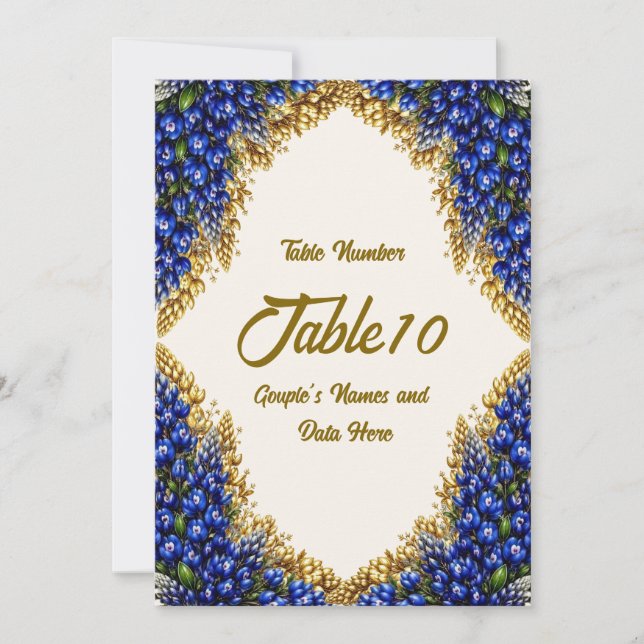 Tarjeta de número de mesa de boda Texas Bluebonnet (Anverso)