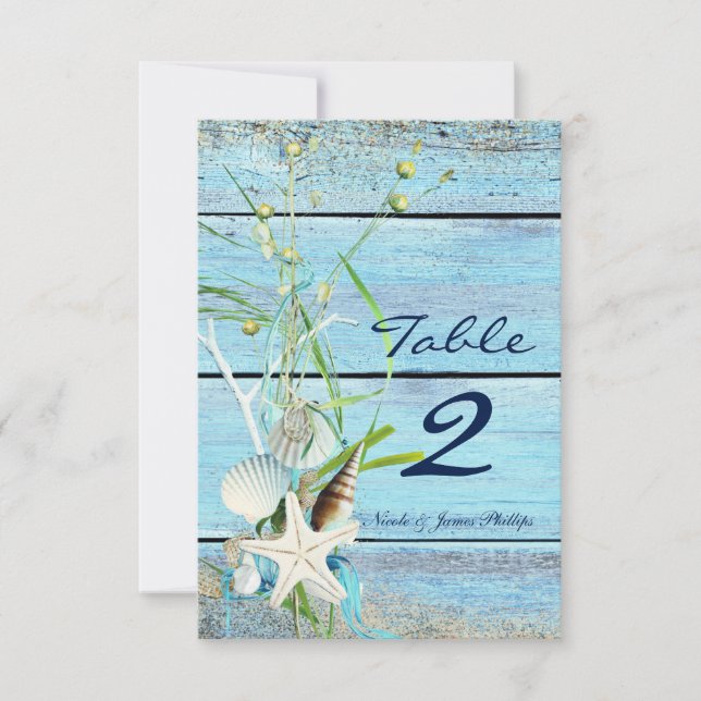 Tarjeta de número de mesa de boda tropical Blue Wo (Anverso)